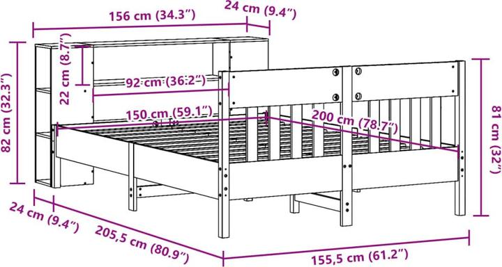 Produktbild vidaXL Massivholzbett Holzbett Bett mit Regal ohne Matratze Weiss 180x200cm (180 x 200 cm)