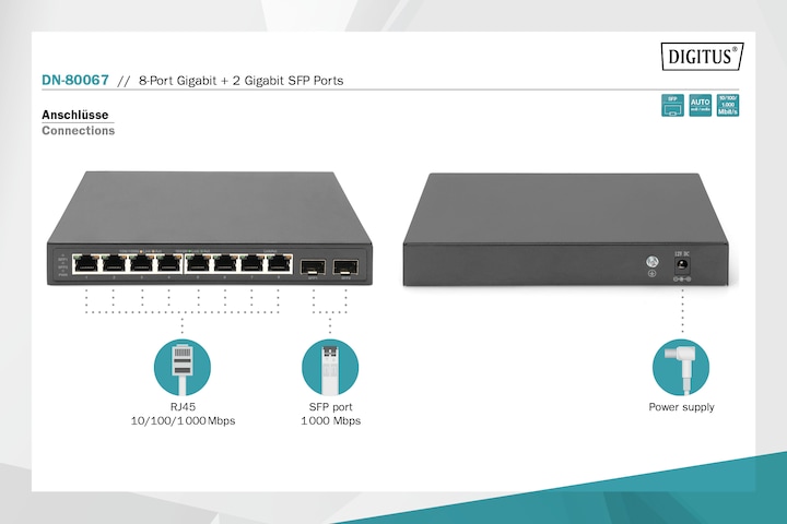 Image du produit Digitus 8 ports Gigabit + 2 ports SFP Gigabit (8 Ports)