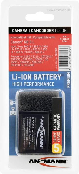 Actual product image Ansmann Canon NB-5L Battery (Camera battery)