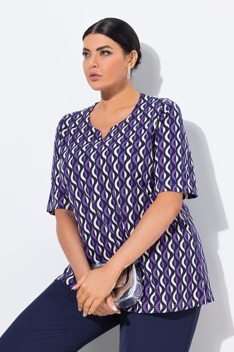 Actual product image Ulla Popken Geometric Print Short Sleeve Split Neck Tee (46, 48)