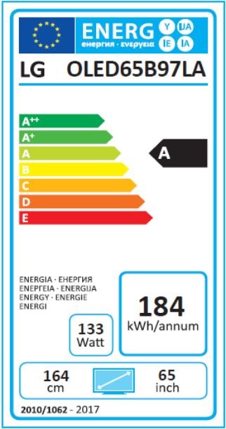 Energy Label LG OLED65B9 (65", OLED, 4K, 2019)