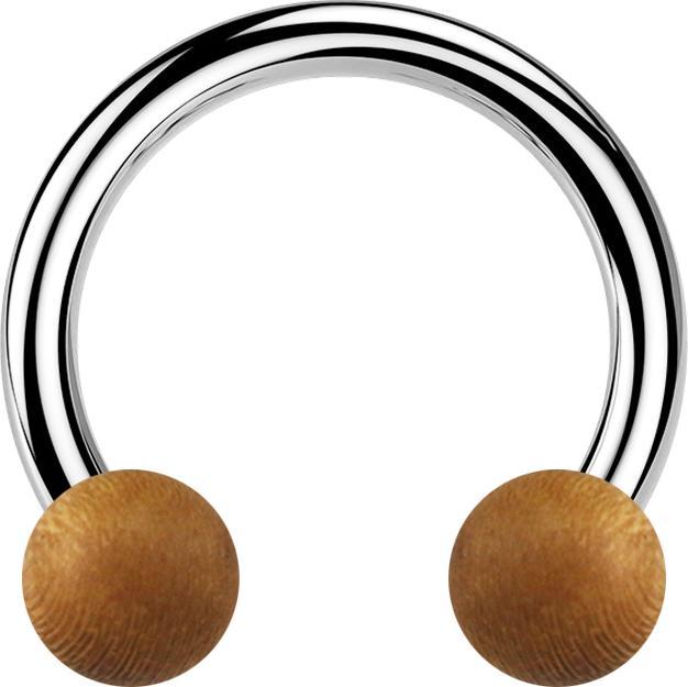 Image du produit Star Piercing Circular Barbell argent avec deux boules en teck (sans laiton, Acier chirurgical 316L, Organique)