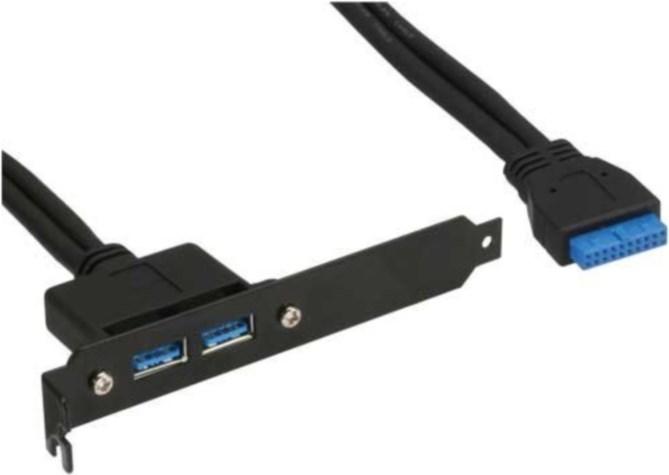 Produktbild InLine Slotblech mit zwei USB 3.0 Anschlüssen auf intern USB 3.0 (0.50 m)