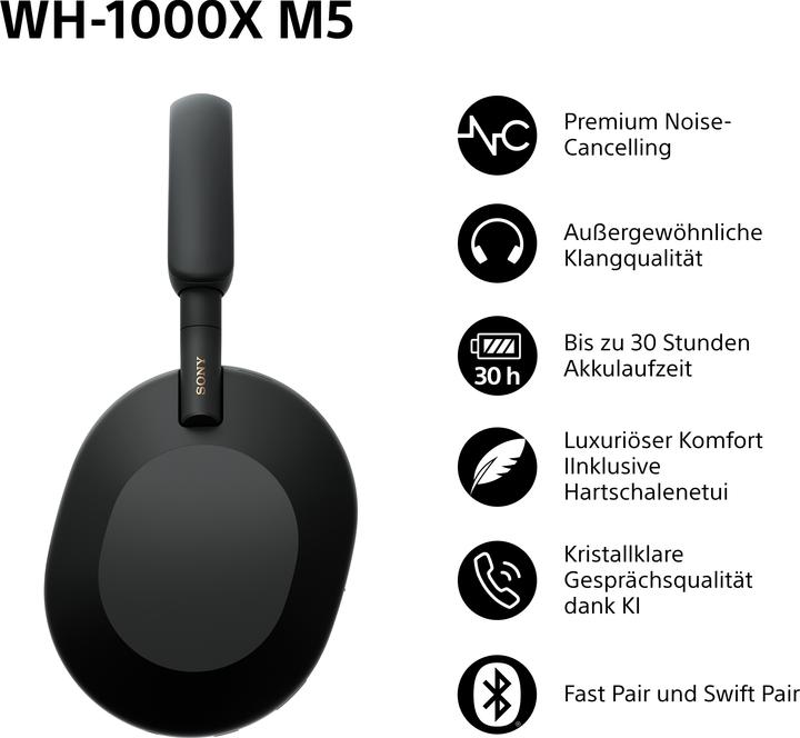 Immagine prodotto Sony WH-1000XM5 (ANC, 30 h, Senza fili, Cablato)