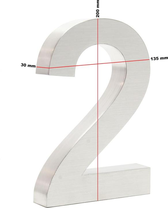 Image du produit Wiltec Plaque Numéro Maison Chiffre "2" 3D 20cm Acier inoxydable Résistant Intempéries Matériel F