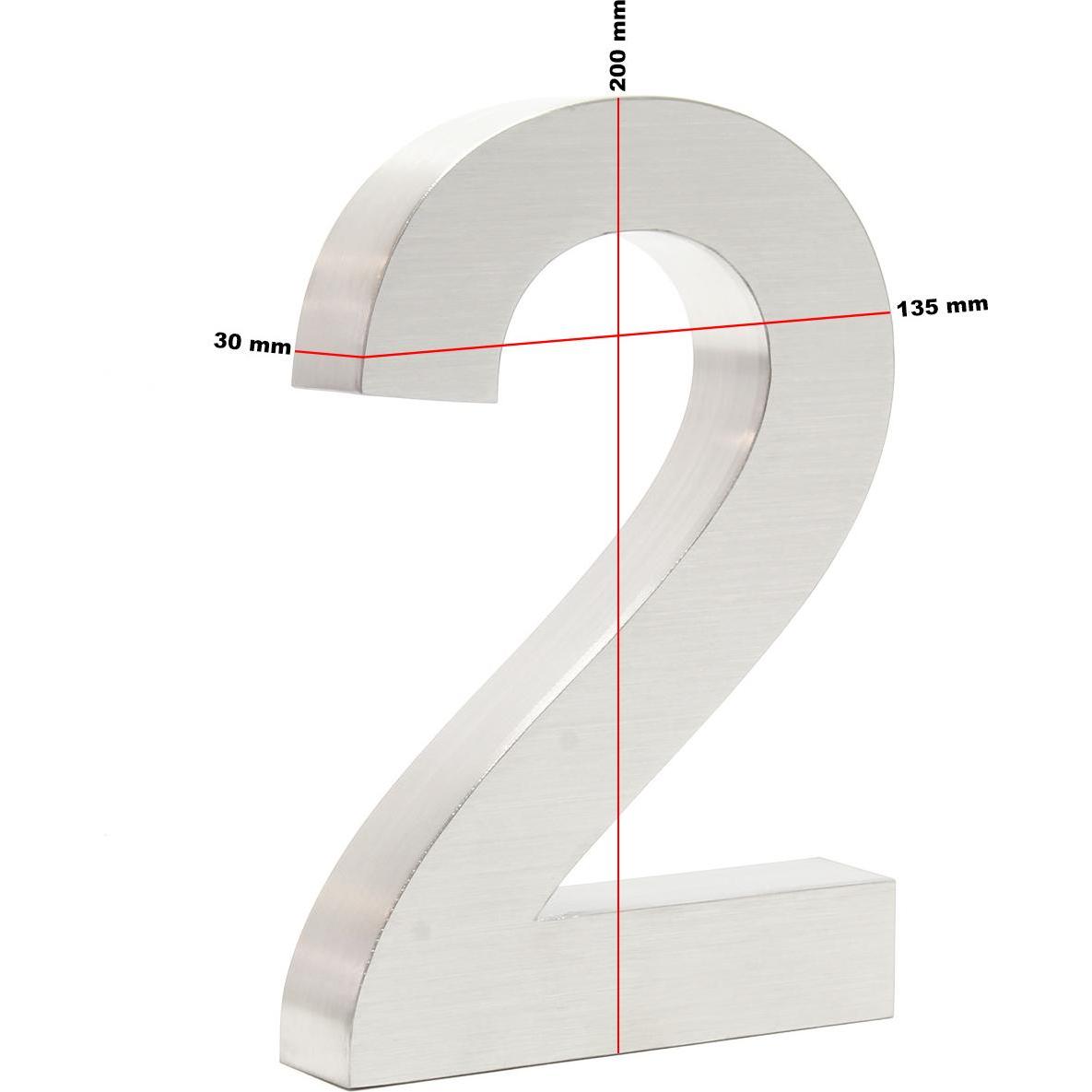 Thumbnail - Wiltec, Hausnummer + Türschild, Hausnummer 2 Edelstahl Hausnummer modern 3D-Design rostfrei