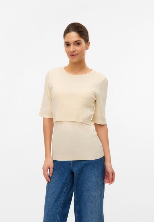 Image du produit Mamalicious Normal geschnitten Rundhals Gerippte Ärmelbündchen Strickoberteil Strickpullover