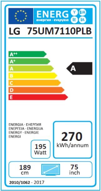 Energie-Label LG 75UM7110 (75", LCD, 4K, 2019)