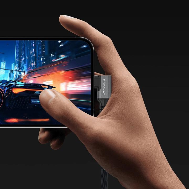 Actual product image Wozinsky WPS1-UY41S USB-C Thunderbolt 4 240W abgewinkeltes Kabel 1,5m 4K - Schwarz (1.50 m, 240 W)