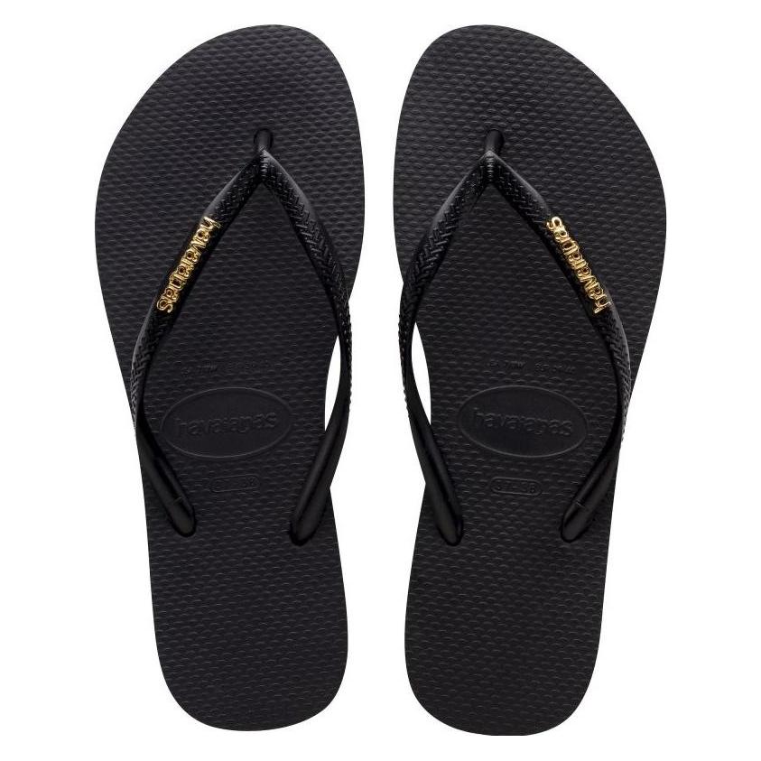 Havaianas, Damen, Flip-Flops, Slim Logo Metallic, Schwarz, (37, 38)