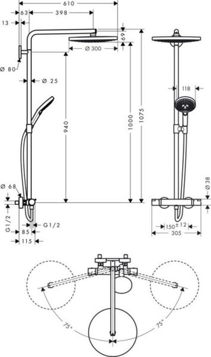 Produktbild hansgrohe Raindance Select S 300 2jet Duschsystem 2 Kopf/Köpfe Chrom