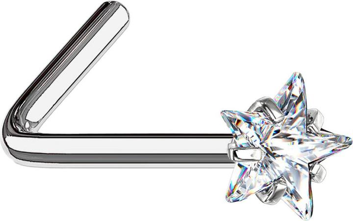 Actual product image Star Piercing Nasenstecker gewinkelt silber Kristallstern silber gefasst (without brass, Titanium)