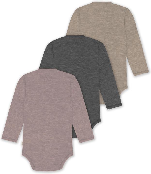 Actual product image Normani Set of 3 baby body wrap long sleeve toddler bodysuit made from merino wool - 9357 (80)