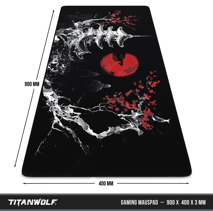Actual product image Titanwolf Gaming Mauspad, 900 x 400mm XXL Speed Gaming Mausmatte, Mousepad Extragrosse Fläche, Japan Ink Black (XXL)