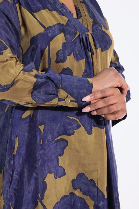 Produktbild Ulla Popken Cuprokleid, Blüten, A-Linie, V-Ausschnitt, Langarm (46, 48)