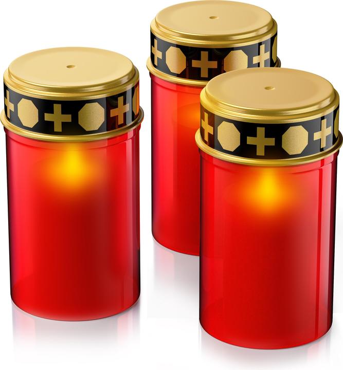 Bearware 3x LED Grablicht, Wassergeschützt, Flackereffekt, 1 Monat Leuchtdauer, inkl. Batterien, Rot/Gold (3x)