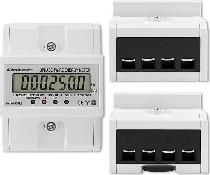 Productafbeelding Qoltec Driefasige elektronische meter DIN rail 400V 100