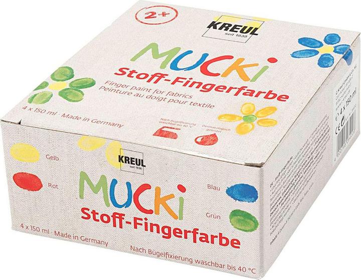 Produktbild Kreul Mucki Fingerfarbe Textil 4er Set (Gelb, Rot, Blau, Grün, 600 ml)