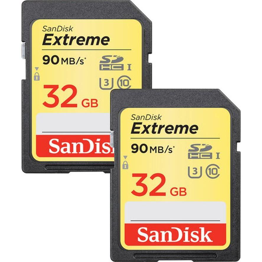 Thumbnail - SanDisk Extreme Plus 2-Pack 32GB 90MB/s. V30 (32 GB, SDHC, U3, UHS-I), Speicherkarte, Schwarz, Gold