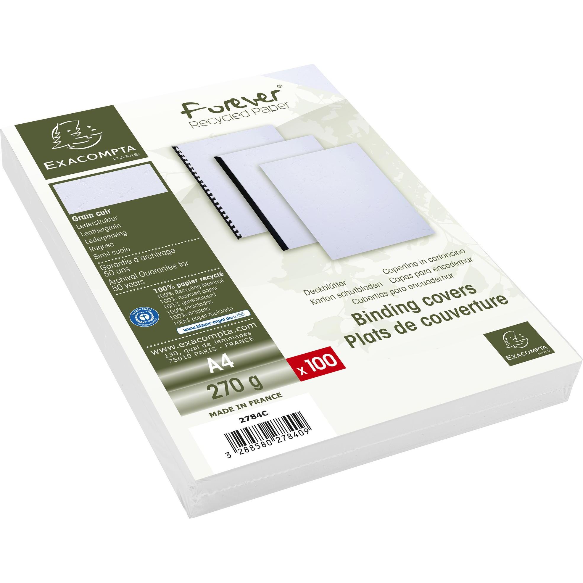 Exacompta, Bindegerät Zubehör, Einbanddeckel Evercover 270 g/m², 100 Stück, Weiss