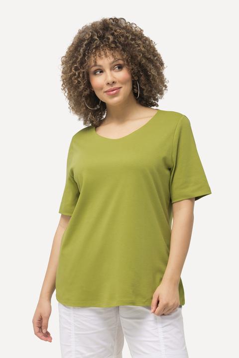Actual product image Ulla Popken Double Layer Rounded V-Neck Slim Fit Tee (62)