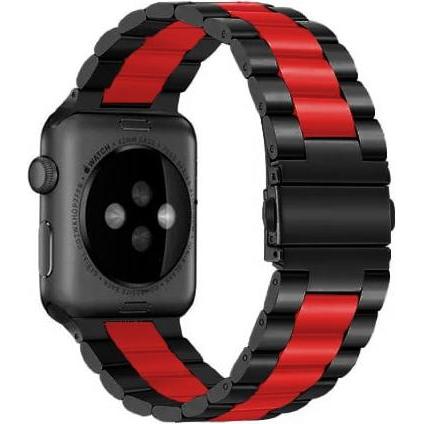Thumbnail - Strap-it Stahlarmband (Edelstahl, Apple Watch), Uhrenarmband, Mehrfarbig, Schwarz, Rot