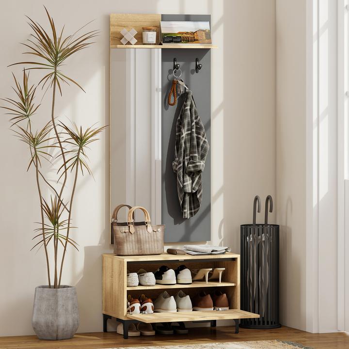 Produktbild Homcom Garderobe Set MDF, Spiegel Naturholz