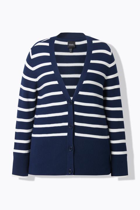 Produktbild Ulla Popken Strickjacke, Ringel, V-Ausschnitt, Langarm (62)