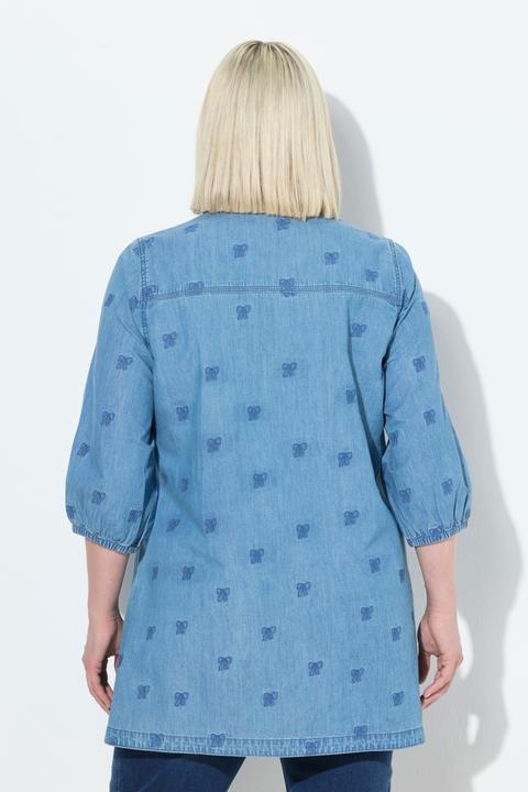 Immagine prodotto Ulla Popken Blusa con fiocchi ricamati, collo da camicia e maniche a 3/4 (46, 48)