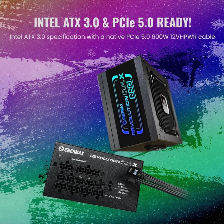 Immagine prodotto Enermax Revolution D.F. X ARGB ATX3.0 PCI-e 5.0 Alimentatore PC 850W 80Plus Gold Full Modular 2X 12VHPWR (850 W)