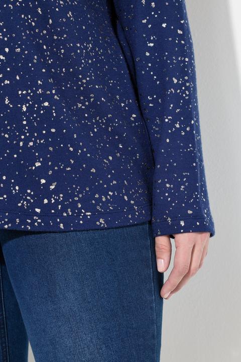 Produktbild Ulla Popken Sweatshirt, Metallic-Druck, V-Ausschnitt, Langarm (54, 56)