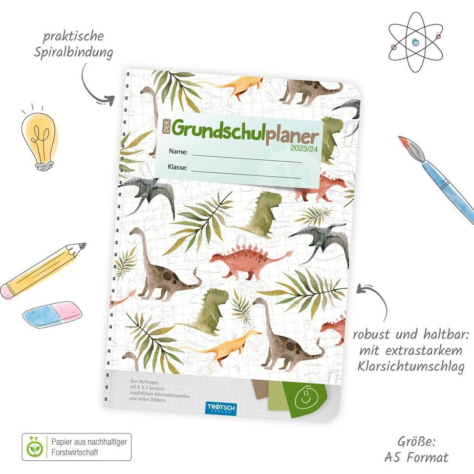 Thumbnail - Trötsch, Kalender, Grundschulplaner Dino 23/24 mehrfarbig (A5, Harter Einband, Deutsch)