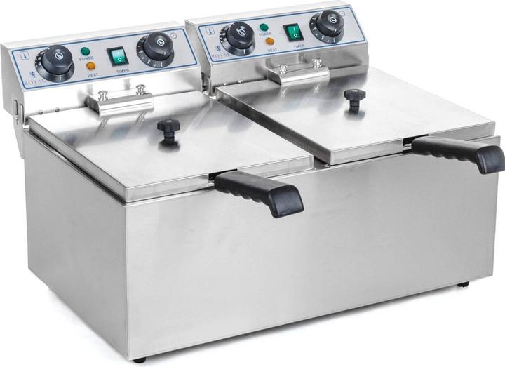 Produktbild Royal Catering Fritteuse Fritteuse Fritöse Edelstahl Doppel 2 x 13 L Kaltzone 2 x 3200W Profi (EU-Stecker)