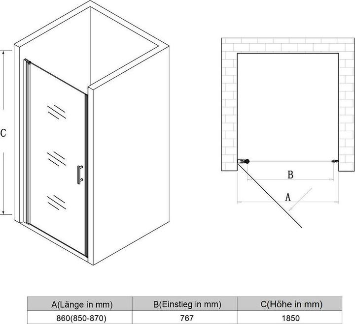Image du produit SONNI Duschtr H?ngetr Duschwand Drehtr ohne Rahmen, NANO Glas 86x185 cm (86 cm, 86 cm, 185 cm)