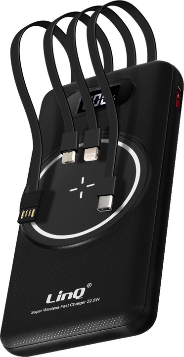 Immagine prodotto LinQ Powerbank da 15.000 mAh con ricarica wireless + USB / USB-C + cavo multiplo (15000 mAh)