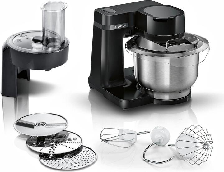 1 x Tailor, 1 x cover, 1 x whisk, 1 x whisk, 1 x fine grating disc, 1 x metal dough hook, 1 x cutting disc on both sides (large / small), 1 x double-sided grating disc (large / fine)