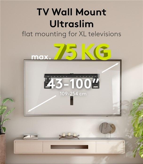 Image du produit Goobay Ultraslim Basic Fixed (XL) (Mur, 75 kg, 43" - 100")