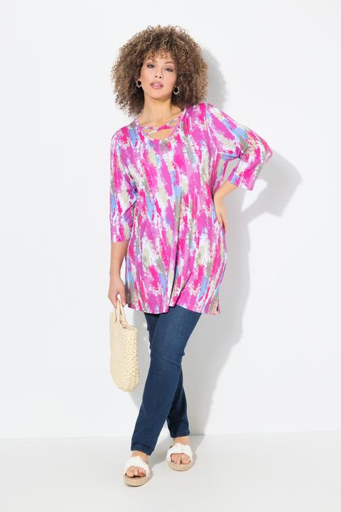 Produktbild Ulla Popken Longshirt, A-Linie, Zierbänder, V-Ausschnitt, 3/4-Arm (50, 52)