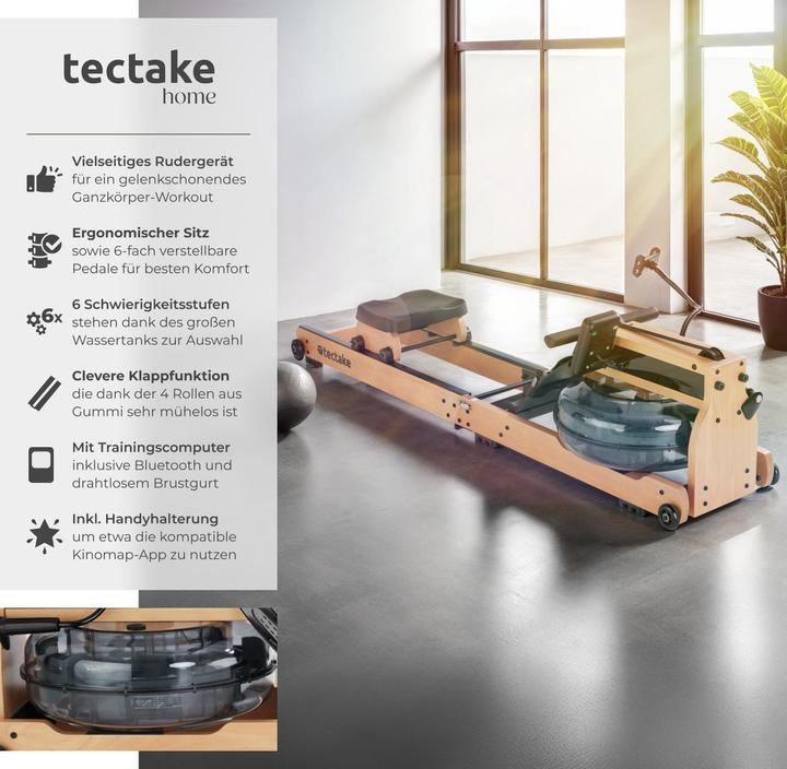 Produktbild tectake Holzrudergerät Titan, klappbar, 150kg belastbar, Bluetooth