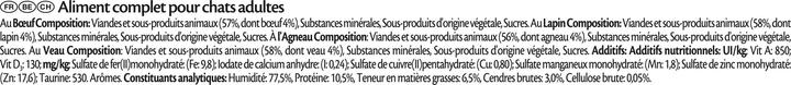 Nutritional values and ingredients Gourmet Fine pâté (Adult, 96 pcs., 8160 g)