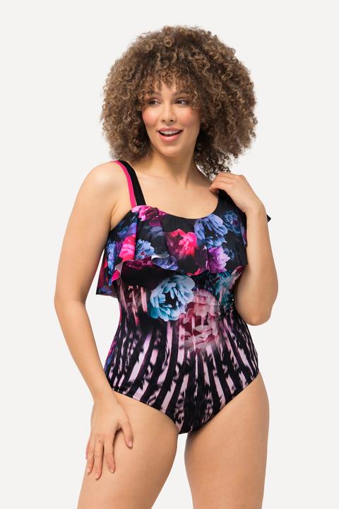 Image du produit Ulla Popken Maillot de bain avec bonnets souples, style bustier, imprimé fleurs et large volant (62)
