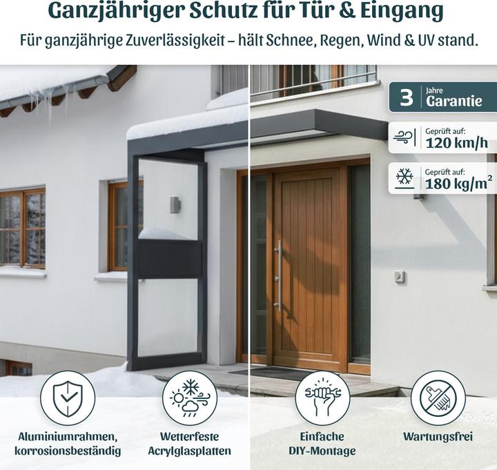 Actual product image Palram CANOPIA | Sophia 3X5 / 1X1.6 Door Awning + SIDEWALL Dark Grey Structure / White Opal Panels