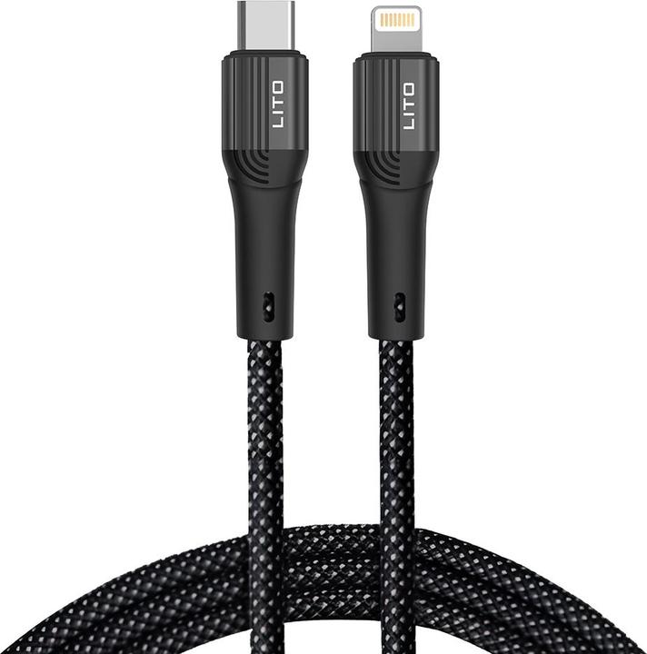 Actual product image Lito - Data Cable (LD14) - Type-C to Lightning Fast Charging 60W, 480Mbps, Nylon, 1m - Black (1 m, USB 2.0, 60 W)