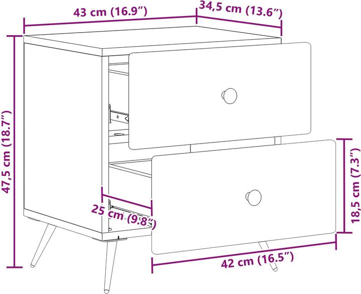 Produktbild vidaXL Nachttisch (34.50 x 43 x 47.50 cm)