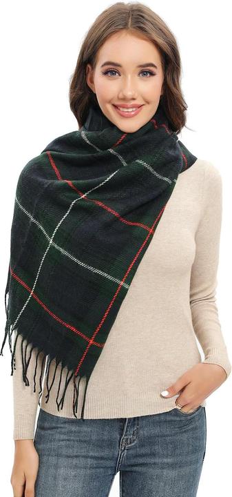 Immagine prodotto Only-Bags.Store Sciarpa triangolare a quadri, sciarpa pashmina, sciarpa morbida con nappe, sciarpa a portafoglio