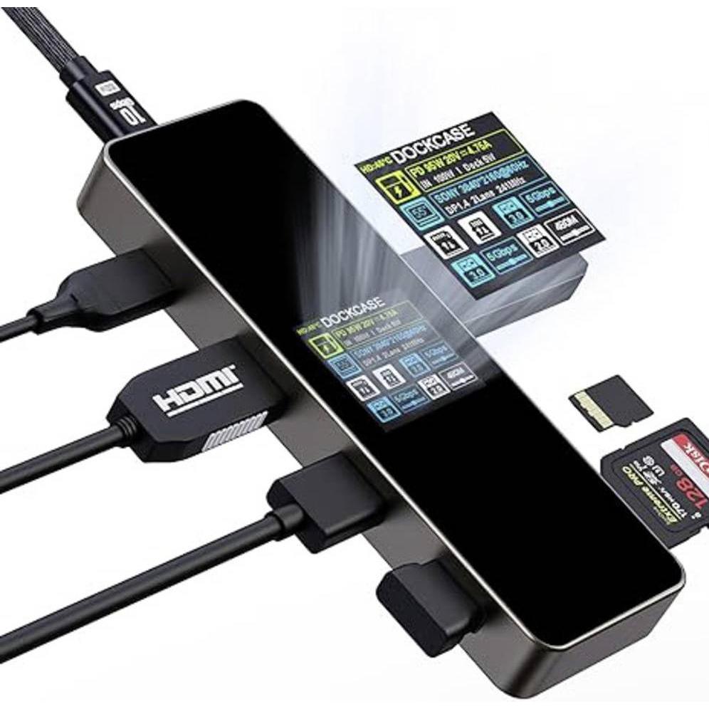 Thumbnail - Dockcase USB-C Dockingstation Universal integriertes Display, inkl. Ladefunk (USB-C, 7 Ports), Dockingstation + USB Hub,...
