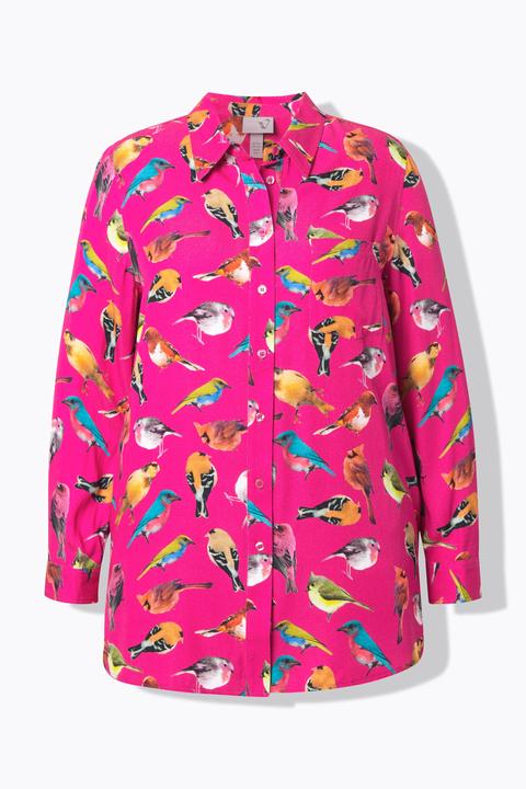 Actual product image Ulla Popken Bird Print Button Front Blouse (60)
