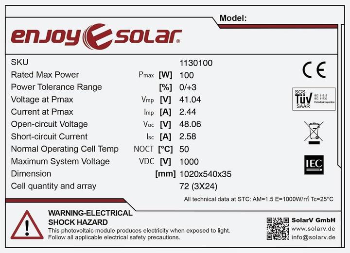 Actual product image Enjoy solar Solar module (100 W, 8.80 kg)