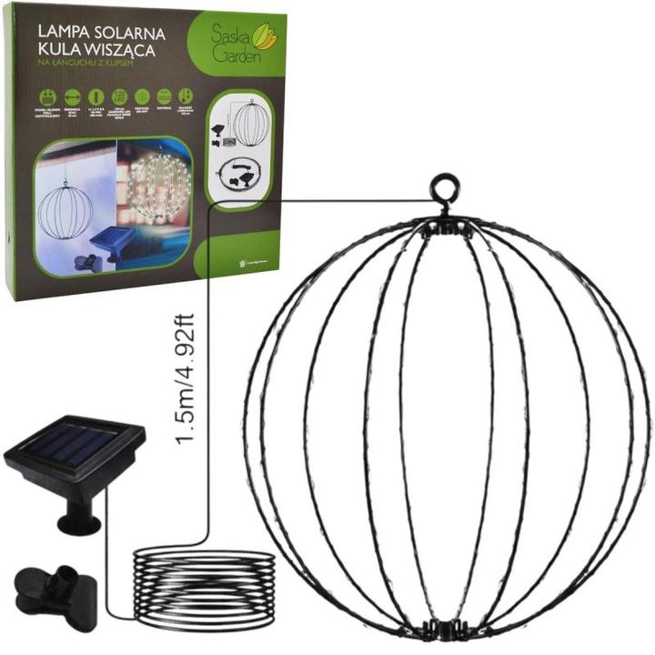 Image du produit Saska Garden Lampa Solarna Wisząca Kula 30cm 120 LED Zimny Biały (IP44)