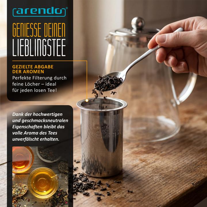 Produktbild Arendo Teekanne 1,2 L, Teebereiter Borosilikatglas, Teefilter Teesieb für losen Tee, Edelstahl Siebeinsatz (1.20 l)